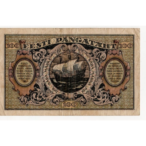 732 - Estonia 100 Marka dated 1922, first issue 'A' series, serial A 242953 (BNB B204a, Pick58a) 2 edge ni... 