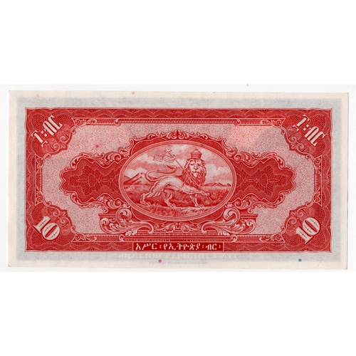 736 - Ethiopia 10 Ethiopian Dollars issued 1945, signed Bennett, portrait Emperor Haile Selassie at left, ... 