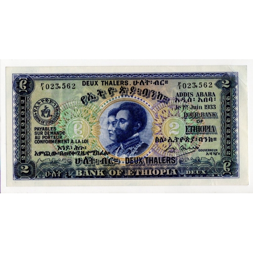 737 - Ethiopia 2 Thalers dated 1st June 1933, serial F/1 023562 (BNB B101a, Pick6) corner crease, dents, E... 