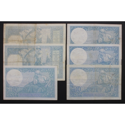 758 - France (6), a mix of dates and signatures with no duplication, 20 Francs (2) dated 16th December 191... 