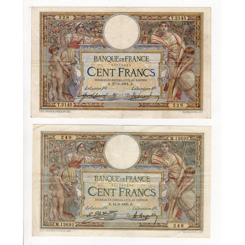 761 - France 100 Francs (2) dated 27th March 1914 and 14th August 1925 (Pick71a & Pick78a) pinholes, Fine+