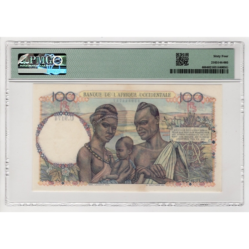 778 - French West Africa 100 Francs dated 22nd December 1950, serial U.9174 757 (BNB B124l, Pick40) in PMG... 