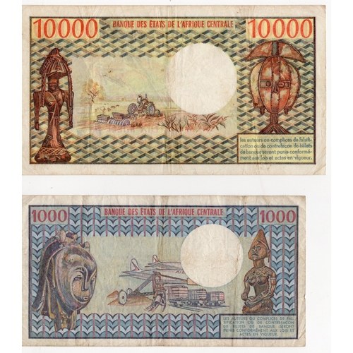 783 - Gabon (2), 1000 Francs and 10000 Francs issued 1974, serial G.5 47350 and L.2 14715 (BNB B202c, B204... 