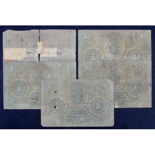 795 - Germany 1 Thaler (5), Royal Saxon Treasury Bills dated 2nd March 1867 (PickS629) one in poor conditi... 