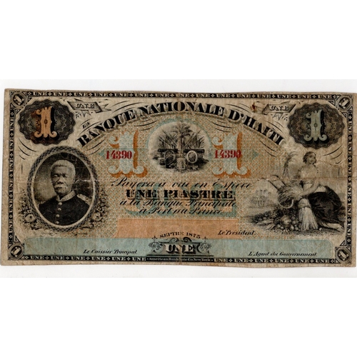 812 - Haiti 1 Piastre dated September 1875, unissued remainder without signatures, serial No. 14390 (Pick7... 