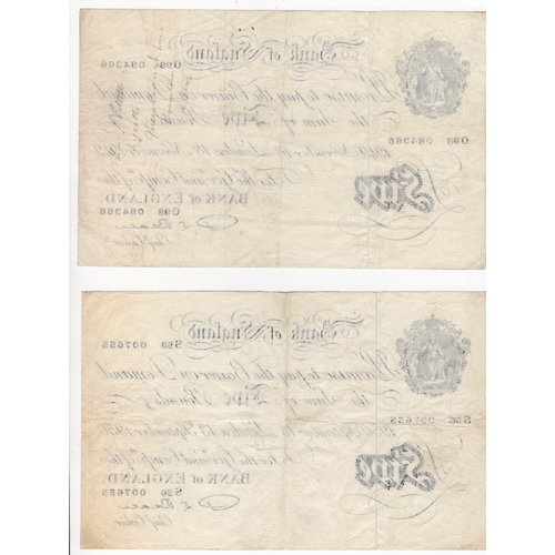 82 - Beale 5 Pounds (B270) white notes (2), a pair of white notes dated 13th September 1950 and 18th Nove... 