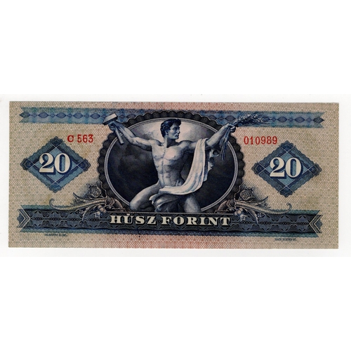 829 - Hungary 20 Forint dated 24th October 1949, serial C563 010989 (BNB B553a, Pick165a) Uncirculated and... 