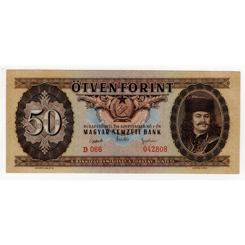 830 - Hungary 50 Forint dated 1st September 1951, serial D066 042808 (BNB B554a, Pick167a) Uncirculated an... 