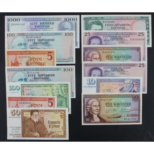 831 - Iceland (13), 5 Kronur, 10 Kronur, 25 Kronur and 100 Kronur dated 1957,1000 Kronur, 500 Kronur, 100 ... 