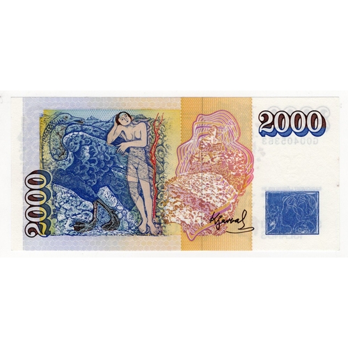 832 - Iceland 2000 Kronur dated Law 1986 (1995), serial G00405363 (BNB B812b, Pick57a) Uncirculated