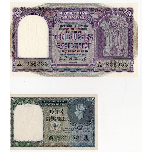 835 - India (2), 10 Rupees not dated signed Bhattacharyya 'B' in underprint (BNB B222b, Pick40b) staple ho... 