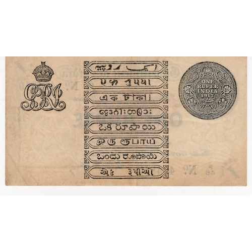 836 - India 1 Rupee dated 1917, portrait King George V at top left, signed Gubbay, serial F/46 474810 (BNB... 