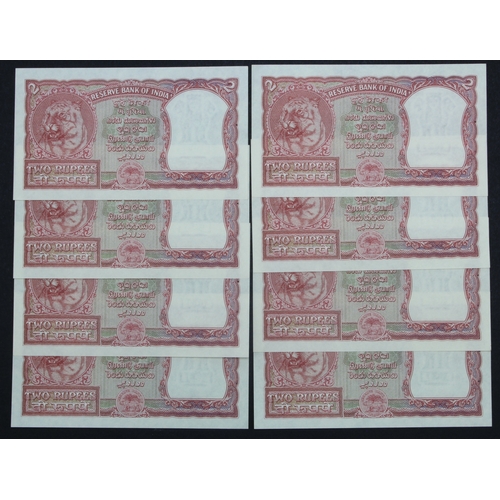 841 - India 2 Rupees (8), not dated, signed Benegal Rama Rau, a consecutively numbered run, serial L/65 58... 