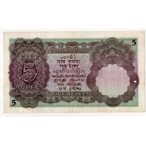 846 - India 5 Rupees issued 1928 - 1935, signed J.B. Taylor, portrait King George V at right, serial Q/22 ... 