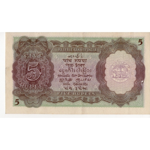 850 - India 5 Rupees issued 1943, signed C.D. Deshmukh, portrait King George VI at right, serial P/60 6429... 