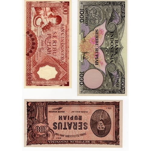 856 - Indonesia (3), 100 Rupiah dated 1947, 1000 Rupiah dated 1958 & 1000 Rupiah dated 1959 all Uncirculat... 