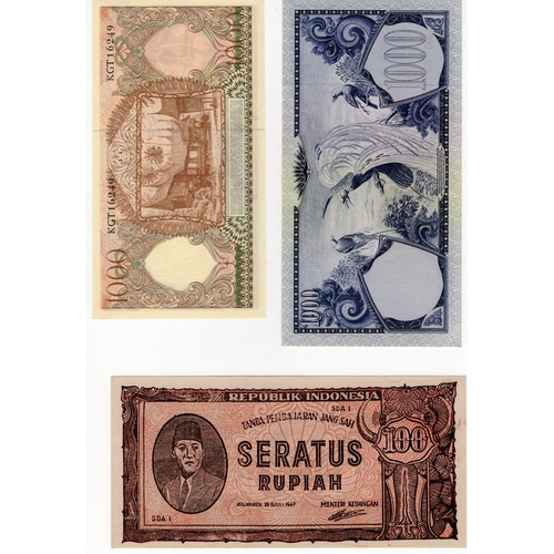 856 - Indonesia (3), 100 Rupiah dated 1947, 1000 Rupiah dated 1958 & 1000 Rupiah dated 1959 all Uncirculat... 