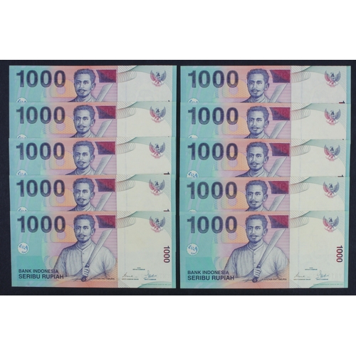 859 - Indonesia 1000 Rupiah (10) dated 2000 issued 2001, a consecutively numbered run of VERY LOW serial n... 