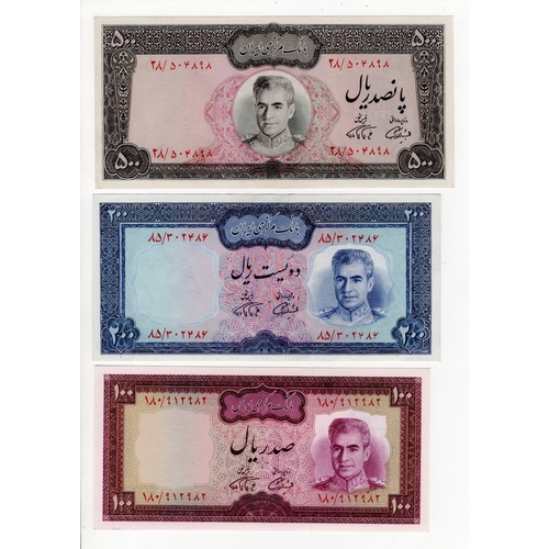 871 - Iran (3), 100 Rials, 200 Rials & 500 Rials issued 1971 - 73, light panel at top centre, signed Farma... 