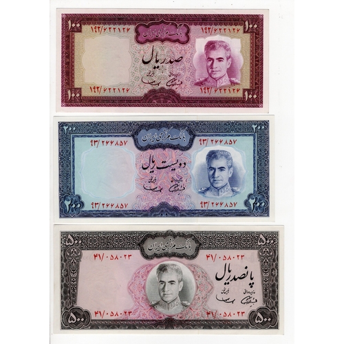 872 - Iran (3), 100 Rials, 200 Rials & 500 Rials issued 1971 - 73, light panel at top centre, signed Samiy... 