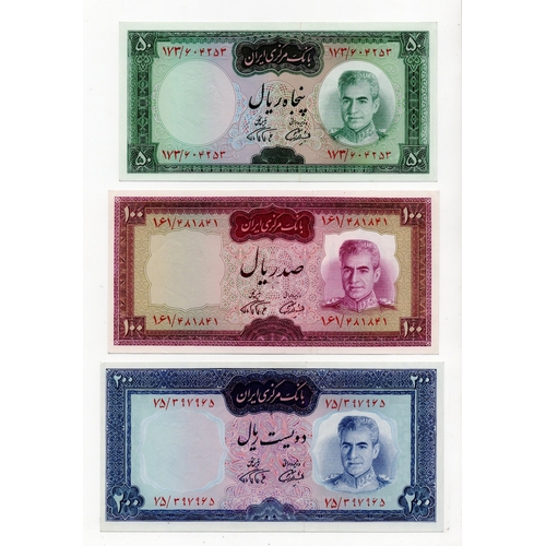 873 - Iran (3), 50 Rials, 100 Rials & 200 Rials issued 1969, dark panel at top centre, signed Farmanfarma ... 