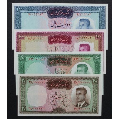 877 - Iran (4), 200 Rials, 100 Rials, 50 Rials and 20 Rials not dated issued 1965 (BNB B208b, B209b, B210a... 