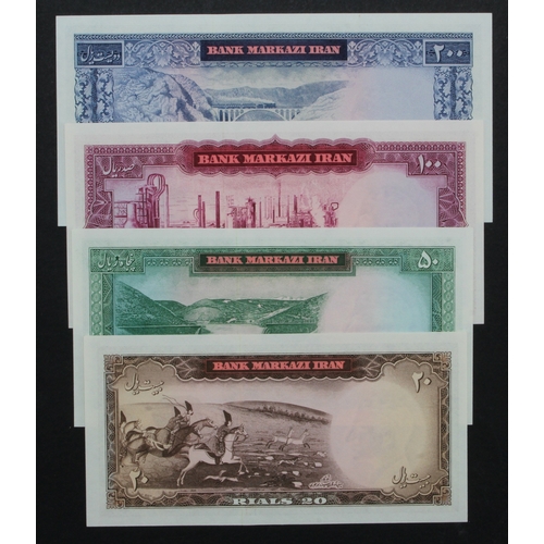 877 - Iran (4), 200 Rials, 100 Rials, 50 Rials and 20 Rials not dated issued 1965 (BNB B208b, B209b, B210a... 