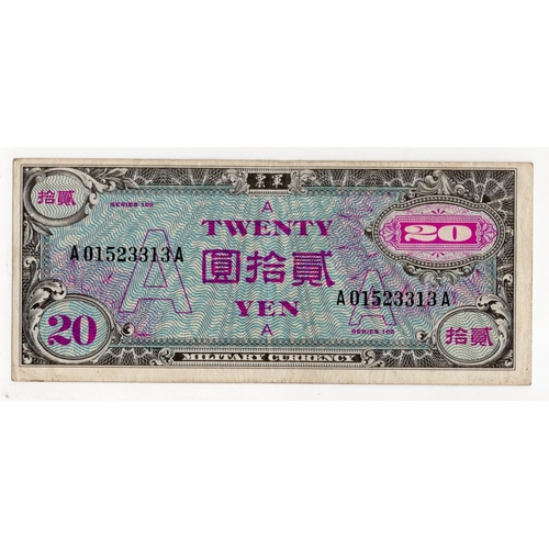 905 - Japan 20 Yen issued 1946, Allied Military Currency, rarer issue with 'A' in underprint, series 100 s... 