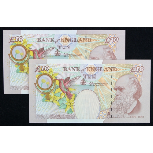 93 - ERROR Cleland 10 Pounds (2) issued 2015, both missing last 4 digits from top left serial number, a c... 