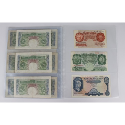 60 - Bank of England (23), a collection in album pages, Peppiatt 10 Shillings (3) and 1 Pound (2) 1940 Wa... 