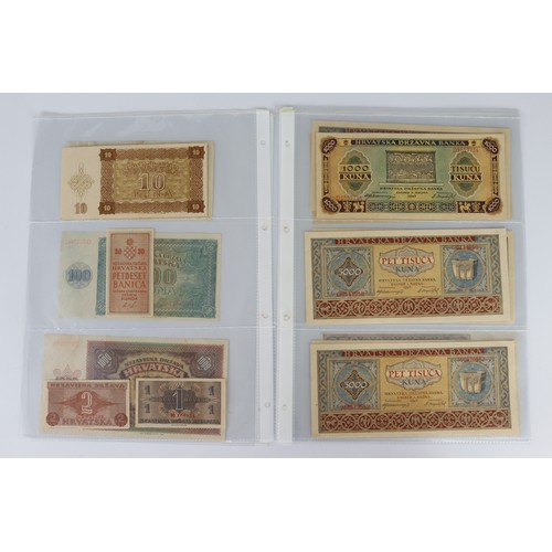 661 - Croatia (15), 50 Kuna, 1000 Kuna dated 1941, 1 Kuna, 2 Kune dated 1942, 10 Kuna & 100 Kuna dated 194... 