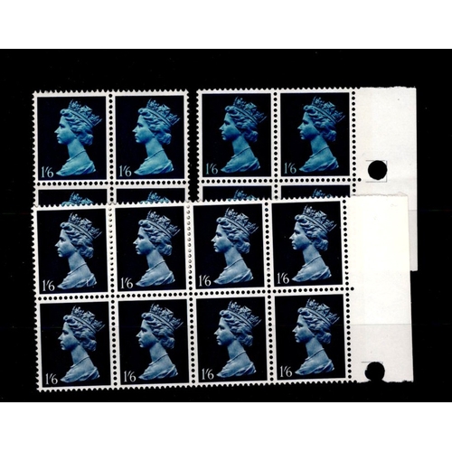 123 - GB - QE2 1s 6d prussian blue and indigo two bands PVA, variety greenish blue omitted, fine unmounted... 