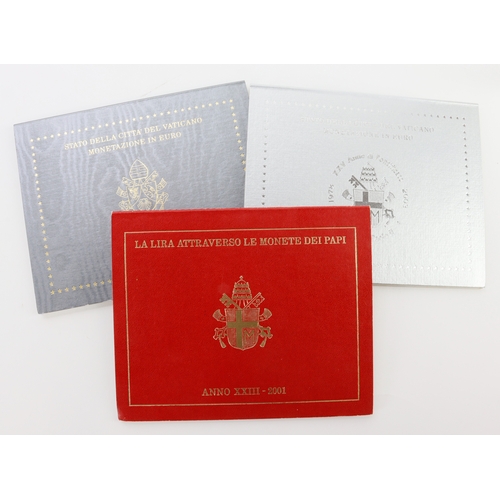 1004 - Vatican Mint Sets (3): Lire 2001, Euro 2003, and Euro 2006.