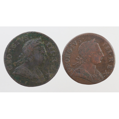 103 - Halfpennies (2) George III: 1773 GF tiny marks, and contemporary forgery 1775 nVF for type.