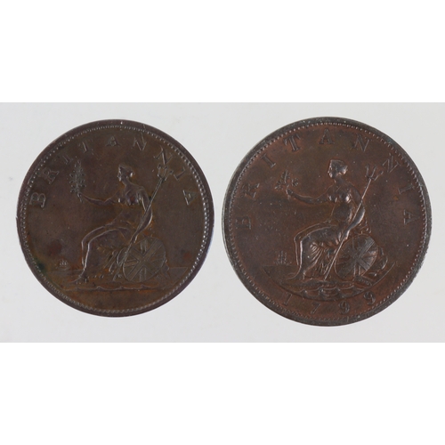 104 - Halfpennies (2): 1799 5 incuse gunports EF, and 1807 GVF