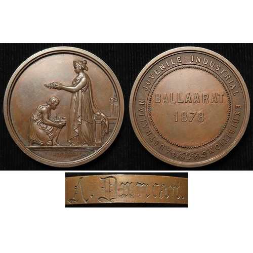 1055 - Australian Exhibition Medal, bronze d.47mm: Australian Juvenile Industrial Exhibition Ballaarat 1878... 