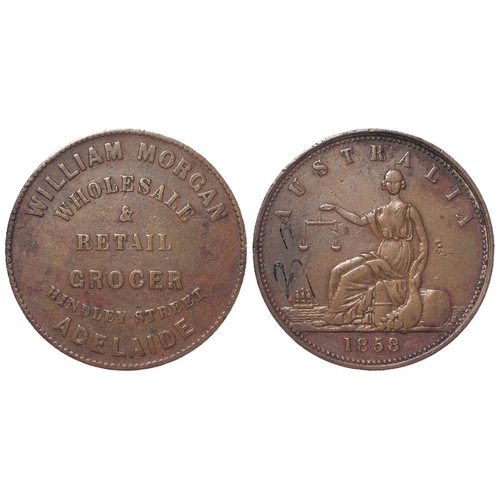 1058 - Australian Token: Adelaide, William Morgan Penny 1858, KM# Tn175, scarce, nVF, ink number rev.