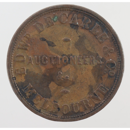 1060 - Australian Token: Edwd. De Carle & Co. Auctioneers Melbourne / Tasmania 1855 Penny. KM# Tn53. Patchy... 