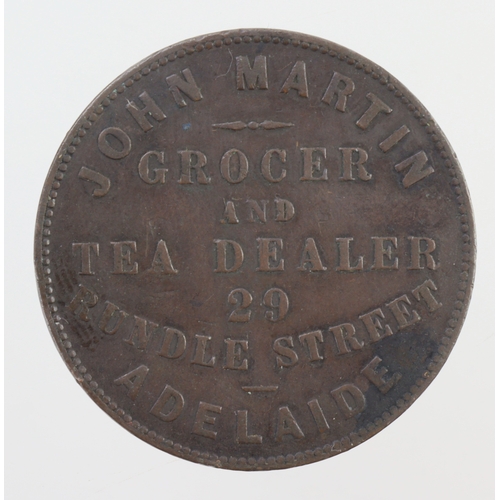 1063 - Australian Token: John Martin, Adelaide Penny 19thC. KM# Tn159. GF, scarce.