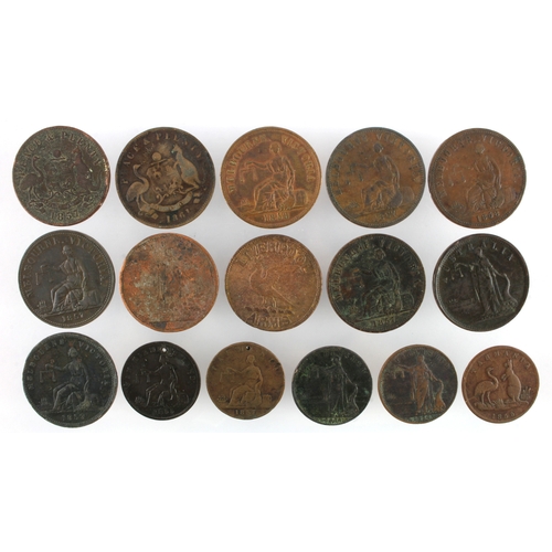 1071 - Australian Tokens (16) 19thC copper Pennies & Halfpennies, assorted types, mixed grade.