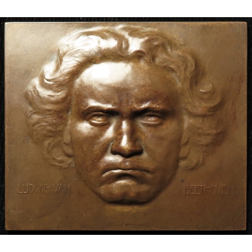 1072 - Austrian Commemorative Plaque, bronze 71x62mm uniface: Ludwig Van Beethoven, facing portrait, by Arn... 