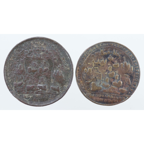 1079 - British Commemorative Medal (2) cast bronze/brass d.37mm and 40mm: Admiral Vernon took Porto Bello 1... 