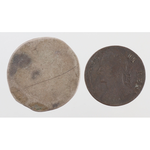 1097 - British Exonumia (2): Evasion Farthing: GEORGE II REN / BRITANNIA 1791, Atkins #455 (I think the dat... 