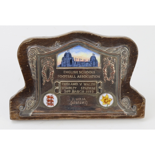 1110 - British Sporting Plaque (football): ESFA Shield: England v Wales, Wembley Stadium 28 March 1953, to ... 