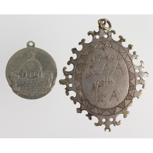 1116 - Catholic religious medals (2) white metal, one 45x55mm engraved and dated on the back 1796, VF, and ... 