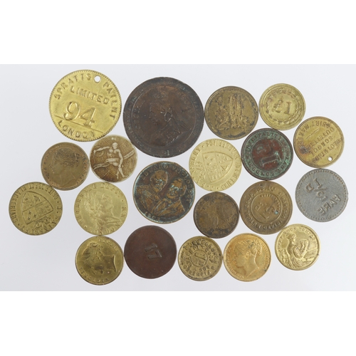 1126 - Counters, checks, advertising tokens, imitation guineas etc (20) 19th-20thC assortment.