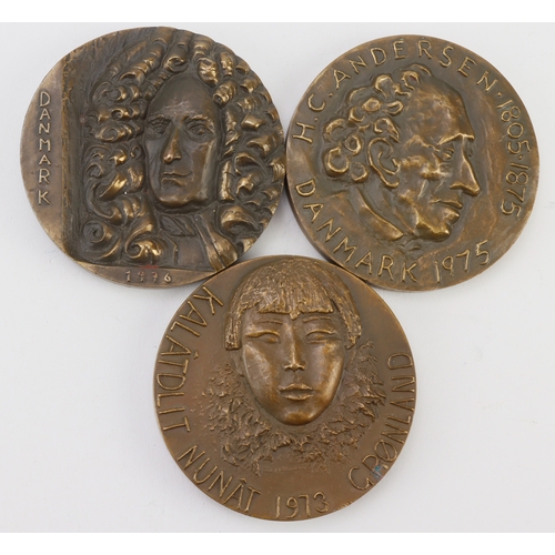 1127 - Denmark, three large bronze art medals by Anders Nyborg, 1973, 1975 and 1976.