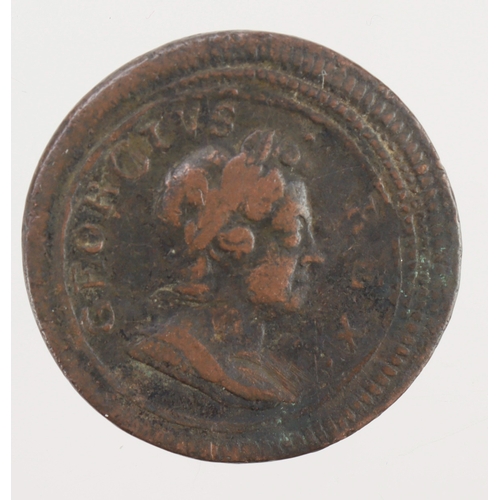 1133 - Error Coin: GB George I copper Farthing 1720 double-struck F/GF.