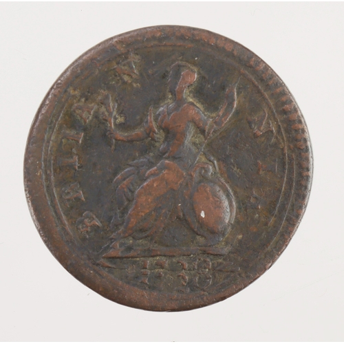 1133 - Error Coin: GB George I copper Farthing 1720 double-struck F/GF.