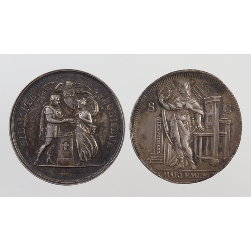 1135 - European silver medals (2) 33mm: French marriage medal, edge engraved 'J.P.M. POUJOL C. BERNOUVILLE ... 